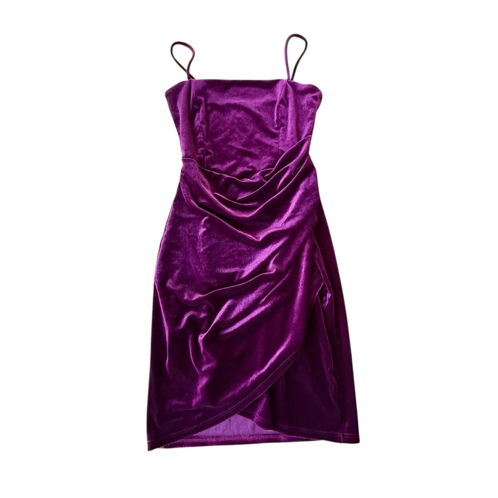 Windsor Burgundy Stretch Velvet Mini Party Dress Size Small - Picture 2 of 8
